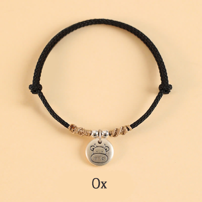 Pulsera trenzada de la suerte del zodíaco chino, hecha a mano, de plata de ley 999 con Buddha Stones, año del dragón