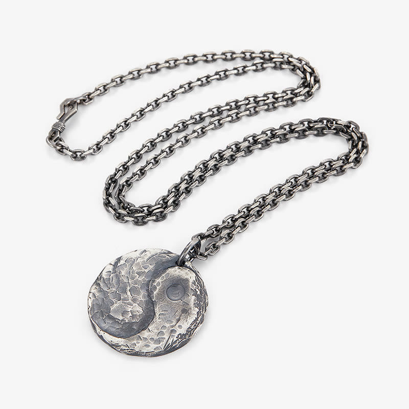 Collar con colgante de armonía con textura de martillo Yin Yang de plata de ley 990 con Buddha Stones - image 10
