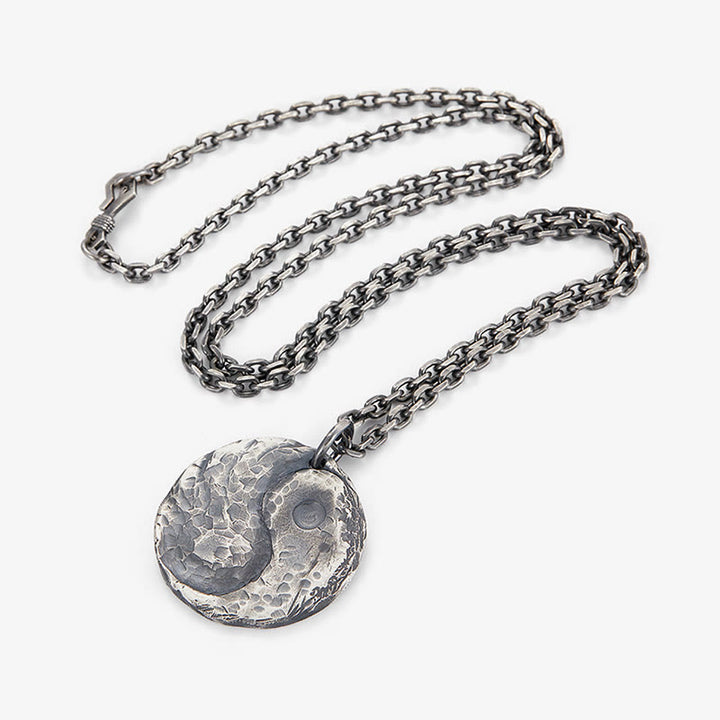 Collar con colgante de armonía con textura de martillo Yin Yang de plata de ley 990 con Buddha Stones - image 10