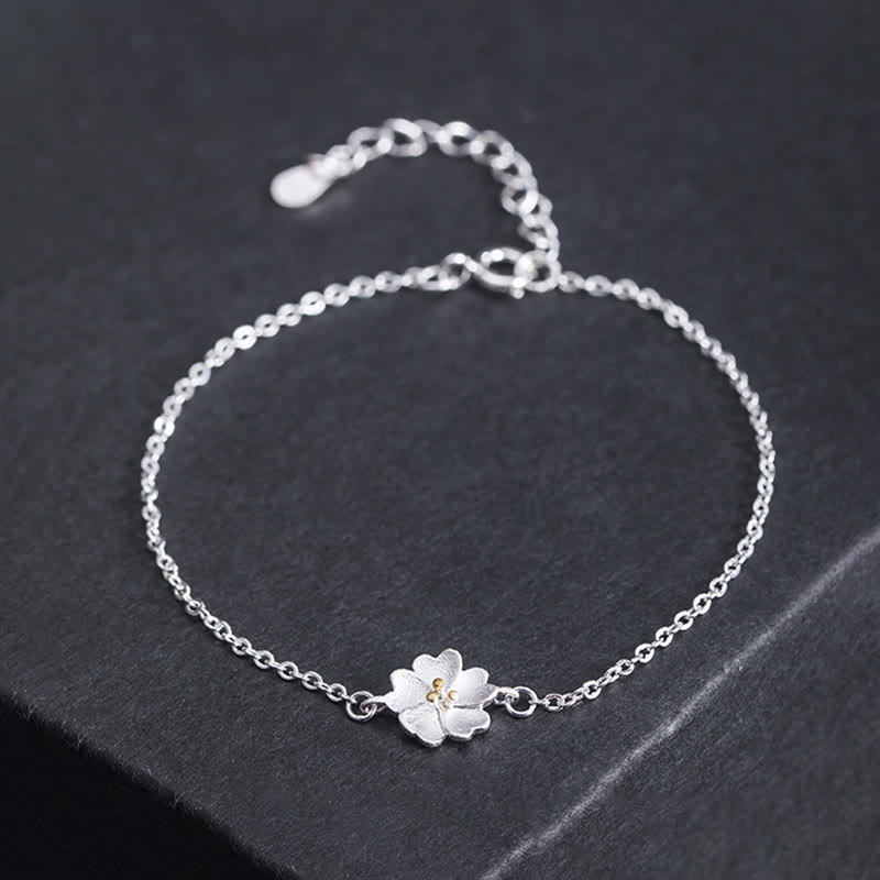 Pulsera de cadena con bendición de flor de cerezo de plata de ley 925 con Buddha Stones - Plata de ley 925 - image 0