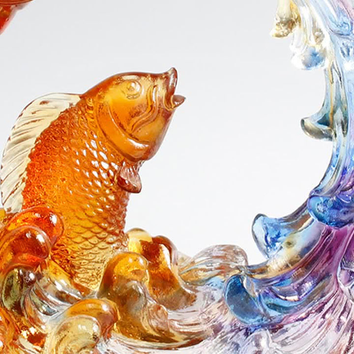 Buddha Stones Feng Shui Dragón Koi Pez hecho a mano Liuli Crystal Art Piece Decoración de la Oficina del Hogar
