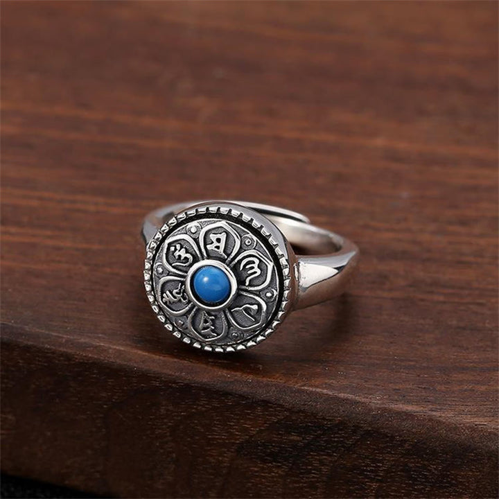 Anillo giratorio de paz con Buddha Stones tibetanas Om Mani Padme Hum